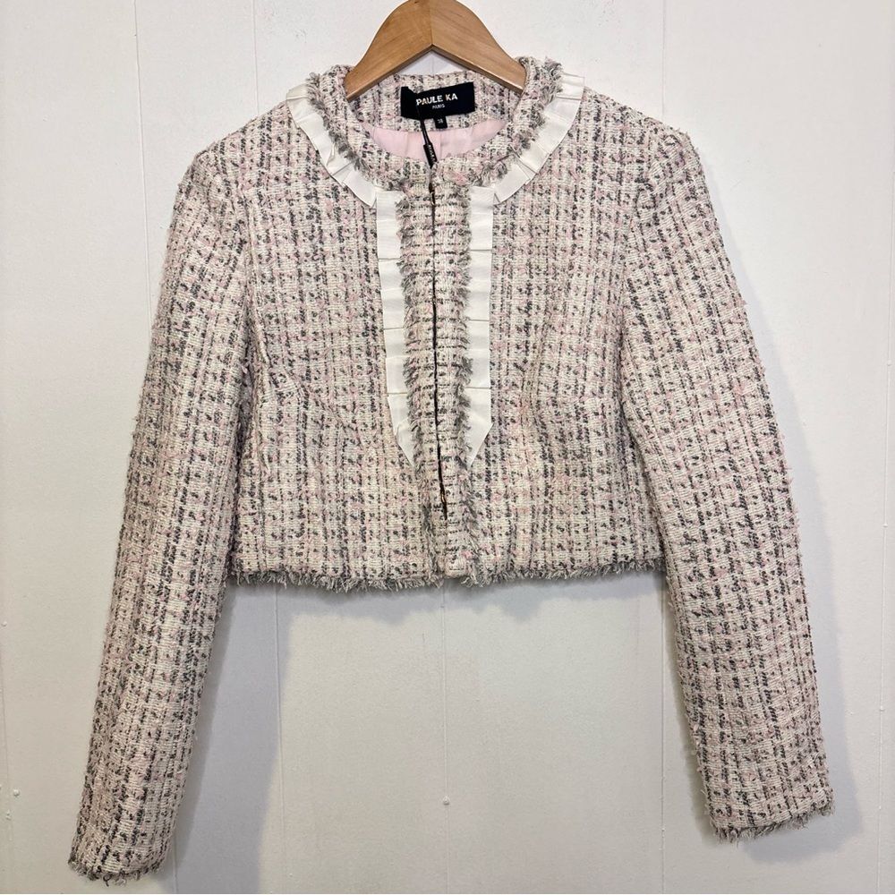NWT Paule Ka Paris Boucle Tweed Mini Cropped Jacket Boucle Size 38 (US 6-8)